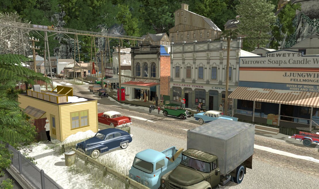 Trainz route screenshot with train on a scenic landscape